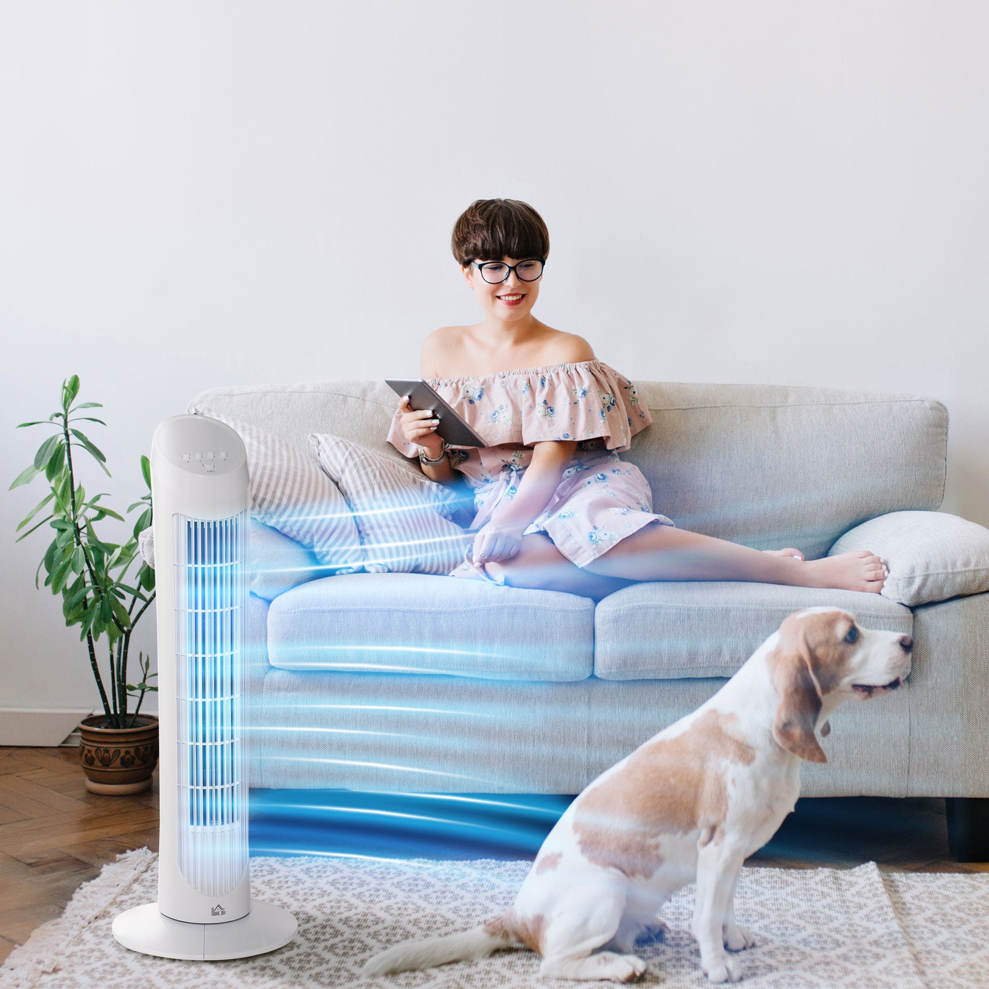 HOMCOM Tower Fan for Bedroom Cooling, 30 Inch Electric 70° Oscillating Fan with 3 Speed Settings, Standing Floor Fan for Home Office Indoor, White